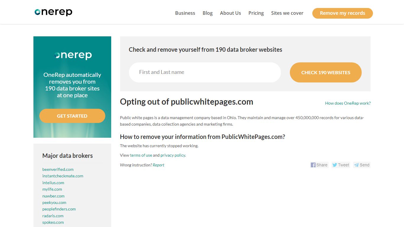 How To Remove Personal Information From publicwhitepages.com - OneRep